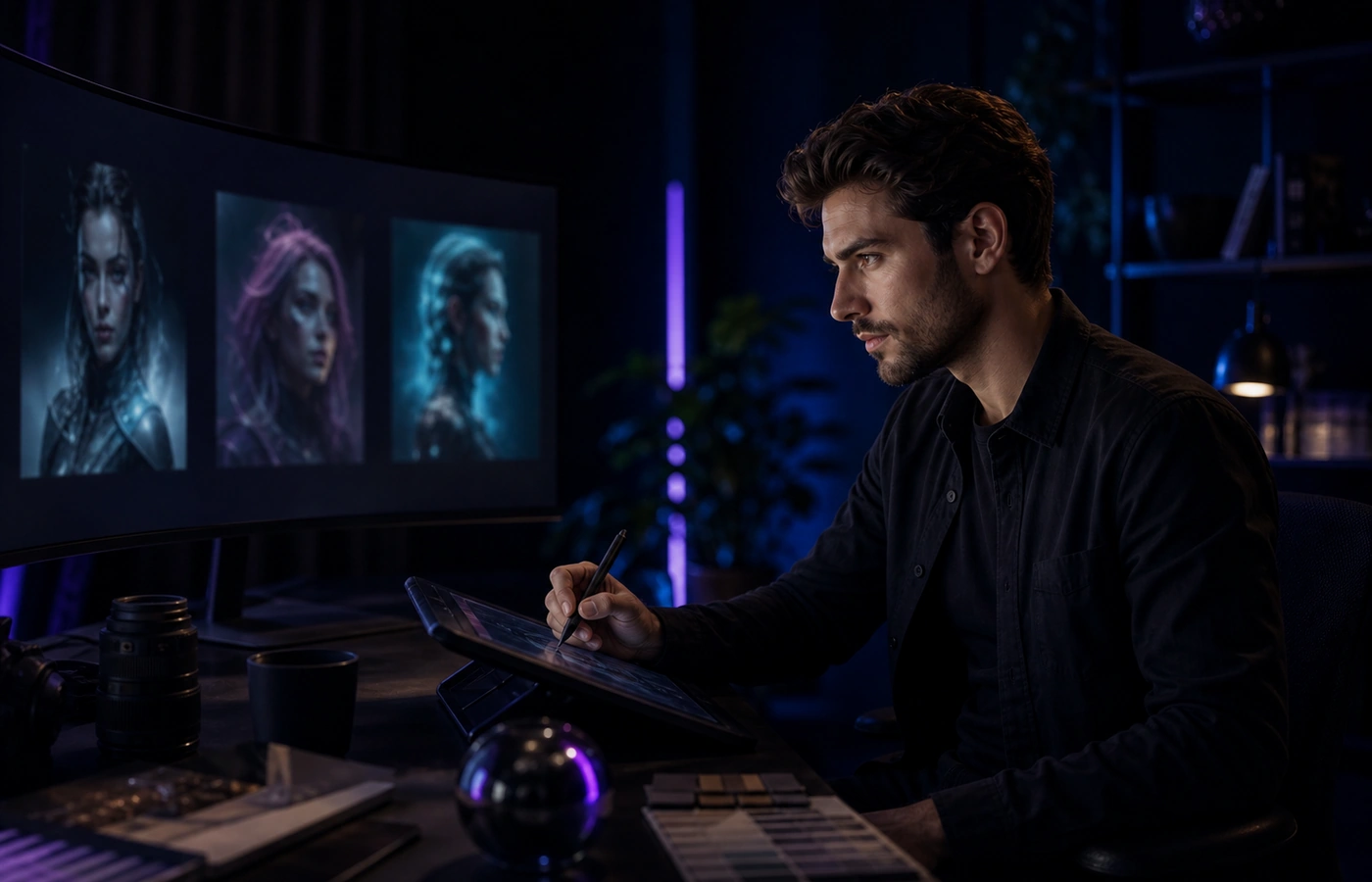 Creative media scene with an AI companion